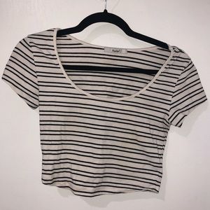 Papaya Black and White Striped Crop Top